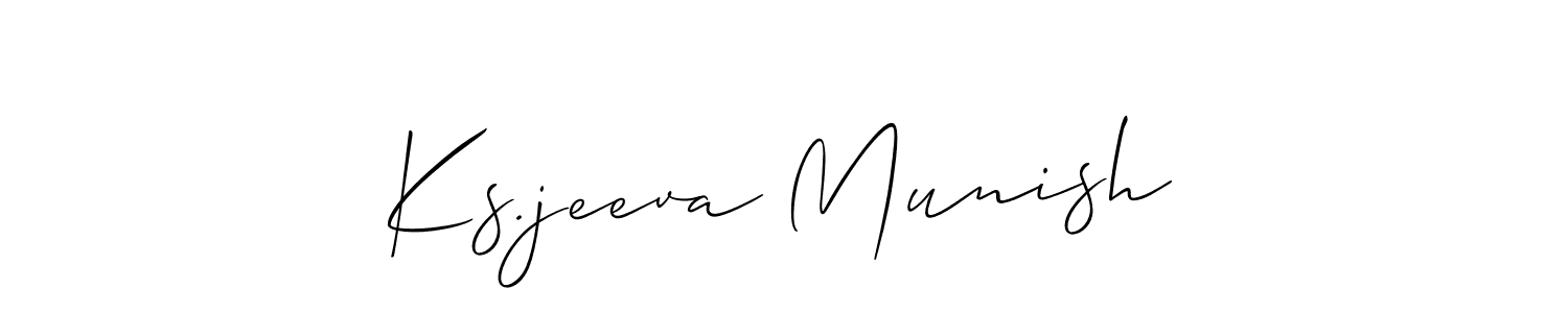 The best way (Allison_Script) to make a short signature is to pick only two or three words in your name. The name Ks.jeeva Munish include a total of six letters. For converting this name. Ks.jeeva Munish signature style 2 images and pictures png
