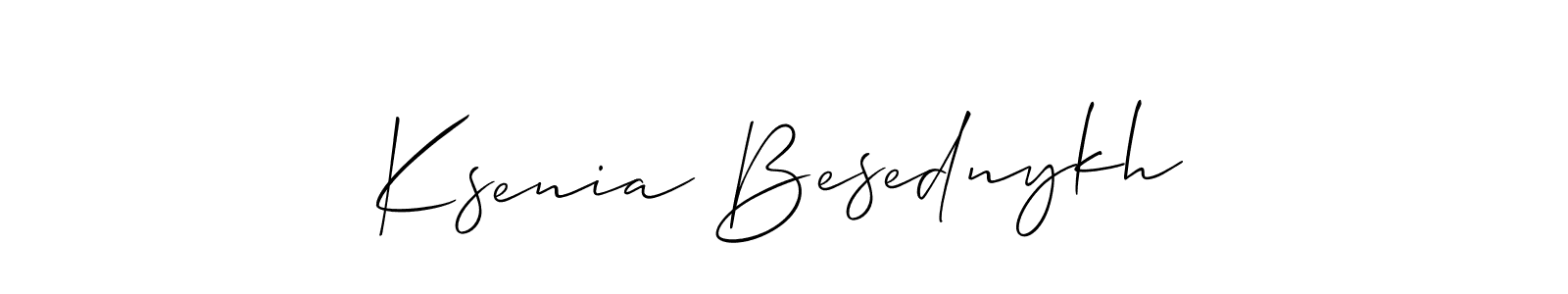 The best way (Allison_Script) to make a short signature is to pick only two or three words in your name. The name Ksenia Besednykh include a total of six letters. For converting this name. Ksenia Besednykh signature style 2 images and pictures png