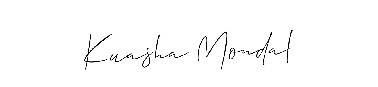 Allison_Script is a professional signature style that is perfect for those who want to add a touch of class to their signature. It is also a great choice for those who want to make their signature more unique. Get Kuasha Mondal name to fancy signature for free. Kuasha Mondal signature style 2 images and pictures png