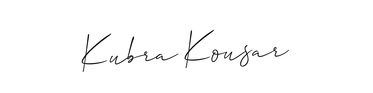 Allison_Script is a professional signature style that is perfect for those who want to add a touch of class to their signature. It is also a great choice for those who want to make their signature more unique. Get Kubra Kousar name to fancy signature for free. Kubra Kousar signature style 2 images and pictures png