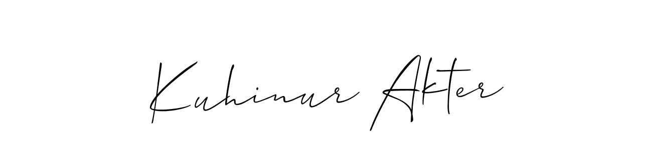 Make a short Kuhinur Akter signature style. Manage your documents anywhere anytime using Allison_Script. Create and add eSignatures, submit forms, share and send files easily. Kuhinur Akter signature style 2 images and pictures png