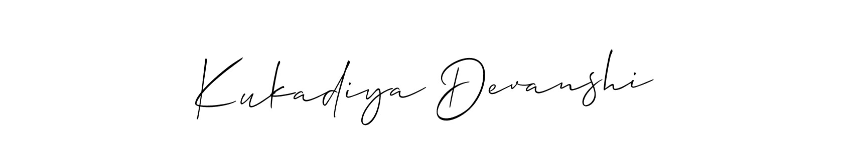 Make a short Kukadiya Devanshi signature style. Manage your documents anywhere anytime using Allison_Script. Create and add eSignatures, submit forms, share and send files easily. Kukadiya Devanshi signature style 2 images and pictures png