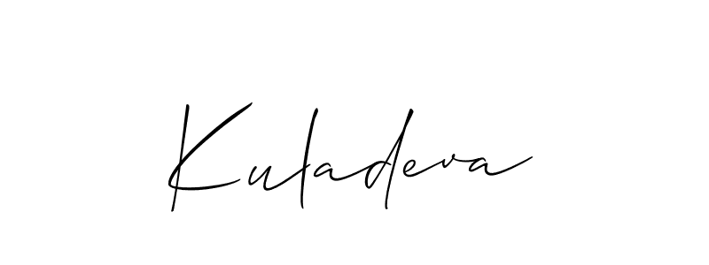 Make a short Kuladeva signature style. Manage your documents anywhere anytime using Allison_Script. Create and add eSignatures, submit forms, share and send files easily. Kuladeva signature style 2 images and pictures png