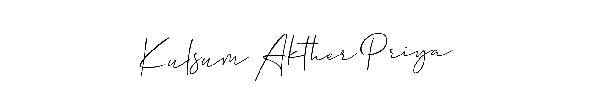 Make a beautiful signature design for name Kulsum Akther Priya. With this signature (Allison_Script) style, you can create a handwritten signature for free. Kulsum Akther Priya signature style 2 images and pictures png