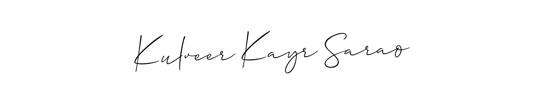 if you are searching for the best signature style for your name Kulveer Kayr Sarao. so please give up your signature search. here we have designed multiple signature styles  using Allison_Script. Kulveer Kayr Sarao signature style 2 images and pictures png