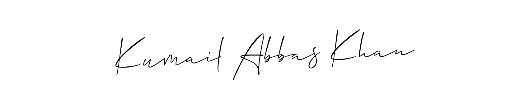 The best way (Allison_Script) to make a short signature is to pick only two or three words in your name. The name Kumail Abbas Khan include a total of six letters. For converting this name. Kumail Abbas Khan signature style 2 images and pictures png