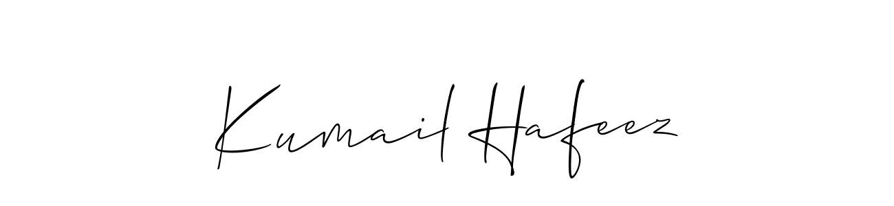Also You can easily find your signature by using the search form. We will create Kumail Hafeez name handwritten signature images for you free of cost using Allison_Script sign style. Kumail Hafeez signature style 2 images and pictures png