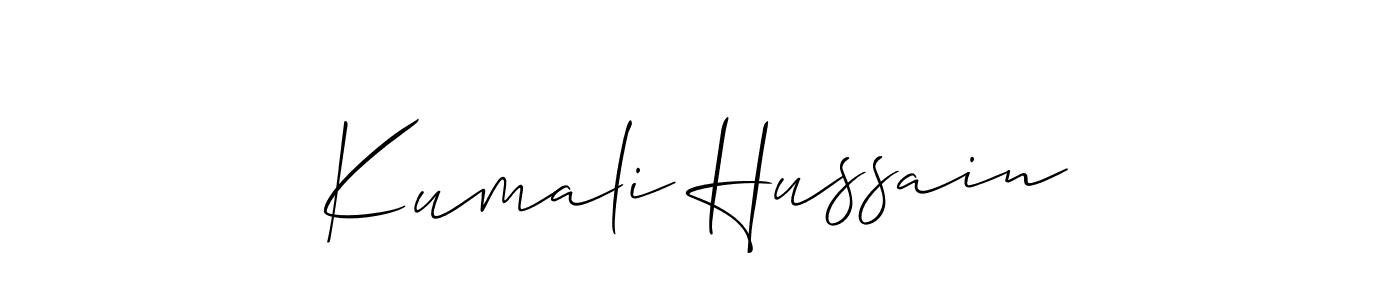 Similarly Allison_Script is the best handwritten signature design. Signature creator online .You can use it as an online autograph creator for name Kumali Hussain. Kumali Hussain signature style 2 images and pictures png