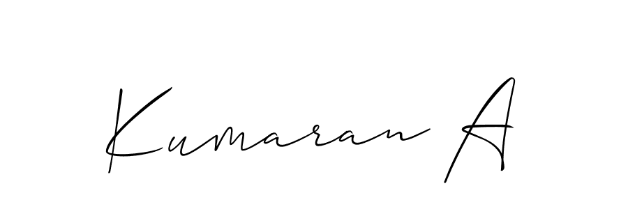 The best way (Allison_Script) to make a short signature is to pick only two or three words in your name. The name Kumaran A include a total of six letters. For converting this name. Kumaran A signature style 2 images and pictures png