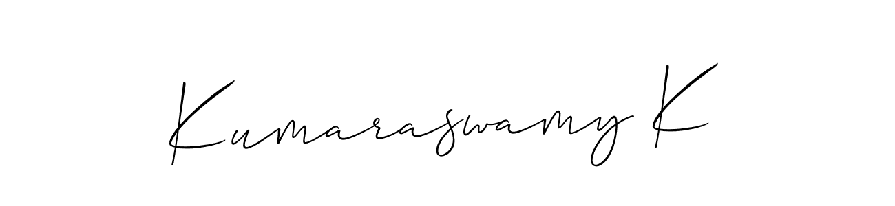 Also You can easily find your signature by using the search form. We will create Kumaraswamy K name handwritten signature images for you free of cost using Allison_Script sign style. Kumaraswamy K signature style 2 images and pictures png