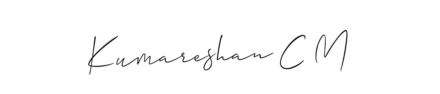 Also You can easily find your signature by using the search form. We will create Kumareshan C M name handwritten signature images for you free of cost using Allison_Script sign style. Kumareshan C M signature style 2 images and pictures png