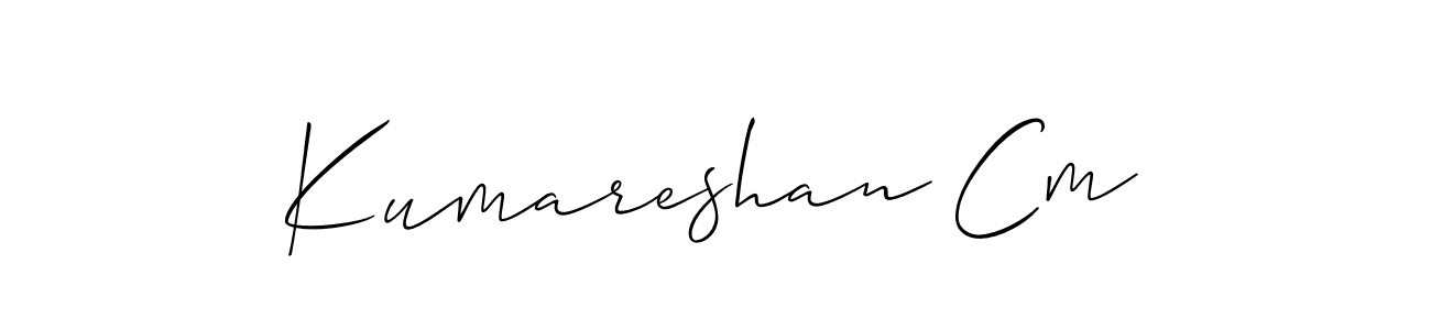 Create a beautiful signature design for name Kumareshan Cm. With this signature (Allison_Script) fonts, you can make a handwritten signature for free. Kumareshan Cm signature style 2 images and pictures png