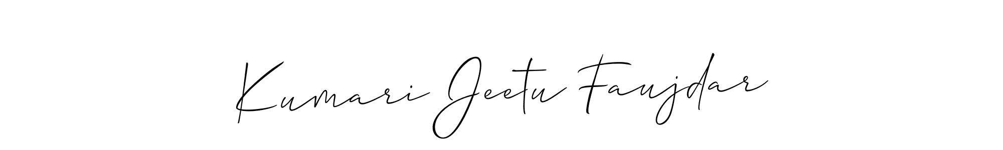 The best way (Allison_Script) to make a short signature is to pick only two or three words in your name. The name Kumari Jeetu Faujdar include a total of six letters. For converting this name. Kumari Jeetu Faujdar signature style 2 images and pictures png