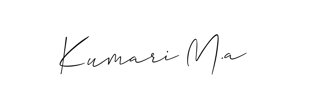 Similarly Allison_Script is the best handwritten signature design. Signature creator online .You can use it as an online autograph creator for name Kumari M.a. Kumari M.a signature style 2 images and pictures png