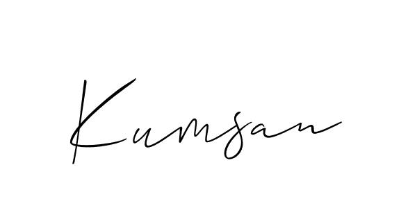 Make a beautiful signature design for name Kumsan. With this signature (Allison_Script) style, you can create a handwritten signature for free. Kumsan signature style 2 images and pictures png