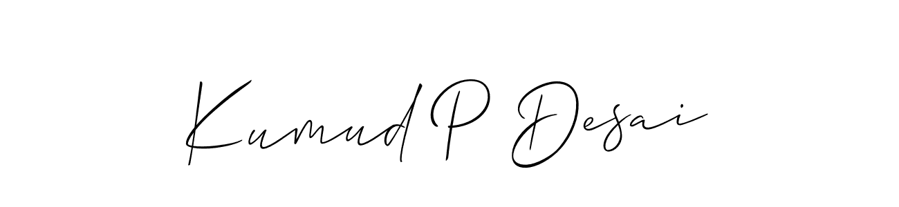 if you are searching for the best signature style for your name Kumud P Desai. so please give up your signature search. here we have designed multiple signature styles  using Allison_Script. Kumud P Desai signature style 2 images and pictures png