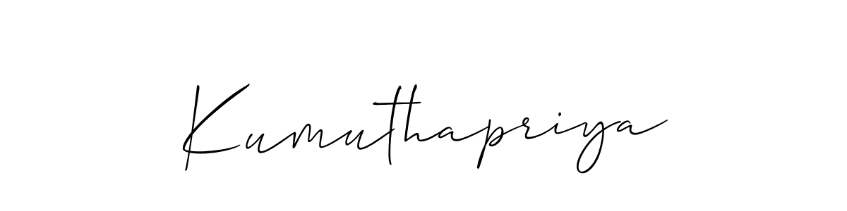Make a beautiful signature design for name Kumuthapriya. With this signature (Allison_Script) style, you can create a handwritten signature for free. Kumuthapriya signature style 2 images and pictures png