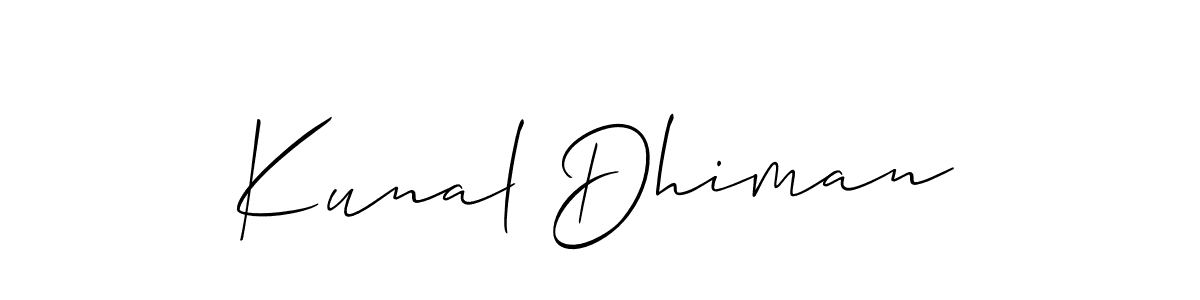 Also we have Kunal Dhiman name is the best signature style. Create professional handwritten signature collection using Allison_Script autograph style. Kunal Dhiman signature style 2 images and pictures png