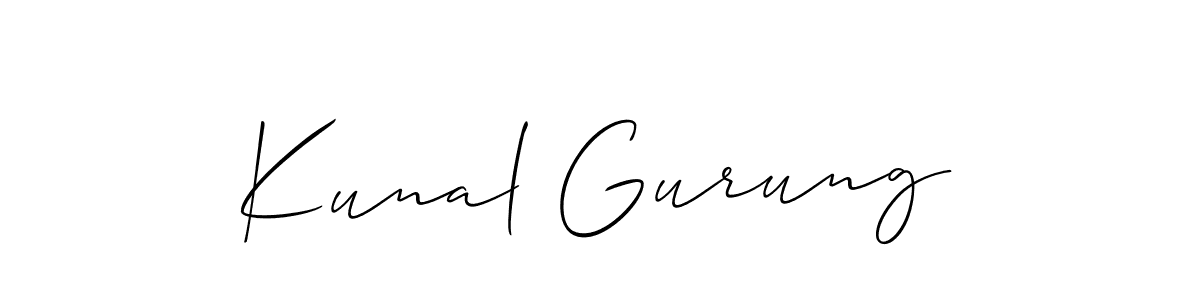 It looks lik you need a new signature style for name Kunal Gurung. Design unique handwritten (Allison_Script) signature with our free signature maker in just a few clicks. Kunal Gurung signature style 2 images and pictures png