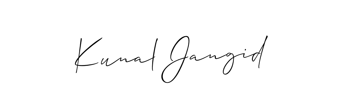 The best way (Allison_Script) to make a short signature is to pick only two or three words in your name. The name Kunal Jangid include a total of six letters. For converting this name. Kunal Jangid signature style 2 images and pictures png