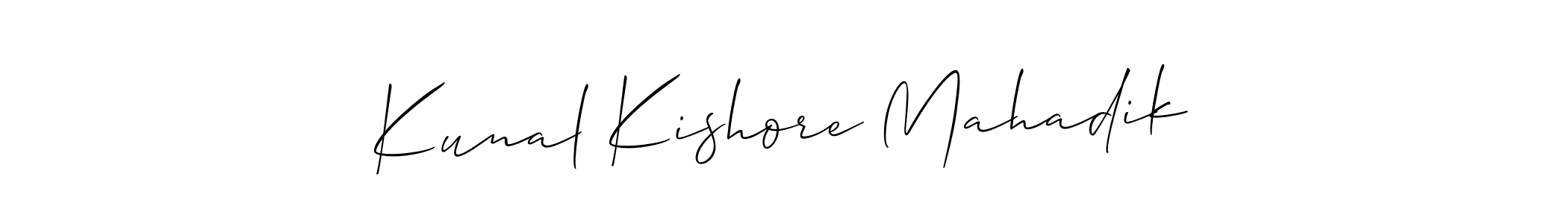 if you are searching for the best signature style for your name Kunal Kishore Mahadik. so please give up your signature search. here we have designed multiple signature styles  using Allison_Script. Kunal Kishore Mahadik signature style 2 images and pictures png