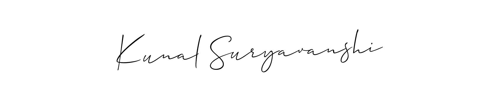 The best way (Allison_Script) to make a short signature is to pick only two or three words in your name. The name Kunal Suryavanshi include a total of six letters. For converting this name. Kunal Suryavanshi signature style 2 images and pictures png