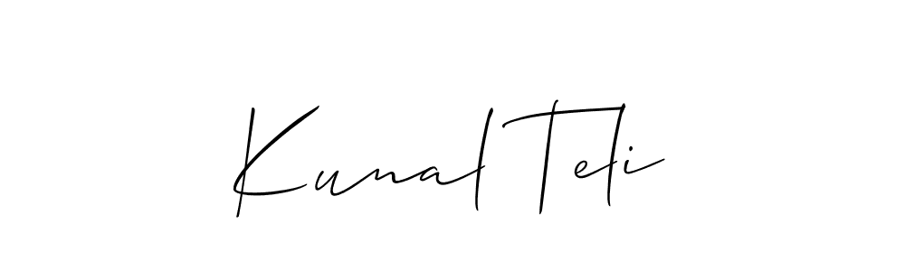 if you are searching for the best signature style for your name Kunal Teli. so please give up your signature search. here we have designed multiple signature styles  using Allison_Script. Kunal Teli signature style 2 images and pictures png