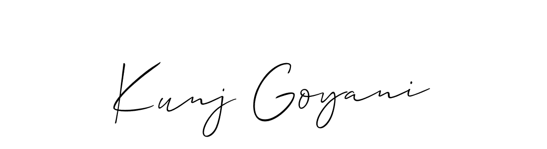 Allison_Script is a professional signature style that is perfect for those who want to add a touch of class to their signature. It is also a great choice for those who want to make their signature more unique. Get Kunj Goyani name to fancy signature for free. Kunj Goyani signature style 2 images and pictures png