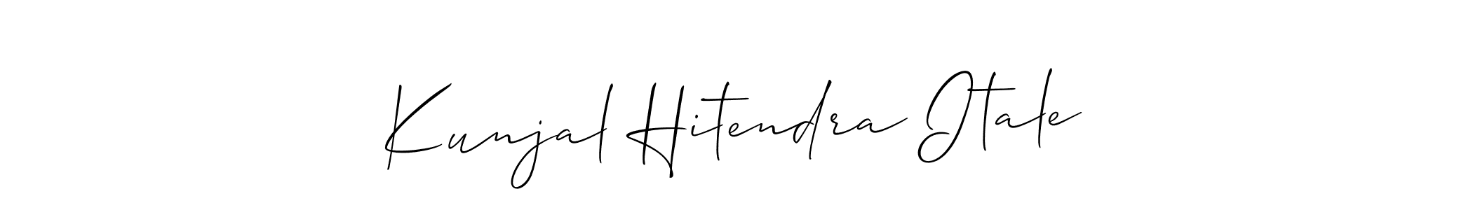 You should practise on your own different ways (Allison_Script) to write your name (Kunjal Hitendra Itale) in signature. don't let someone else do it for you. Kunjal Hitendra Itale signature style 2 images and pictures png