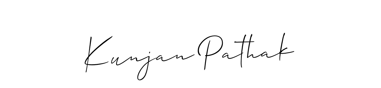 How to make Kunjan Pathak name signature. Use Allison_Script style for creating short signs online. This is the latest handwritten sign. Kunjan Pathak signature style 2 images and pictures png