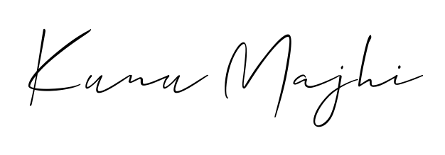 A sleek calligraphic signature for name Kunu Majhi utilizing Allison_Script styling. Great for adding personal signatures to photos and art. Kunu Majhi signature style 2 images and pictures png