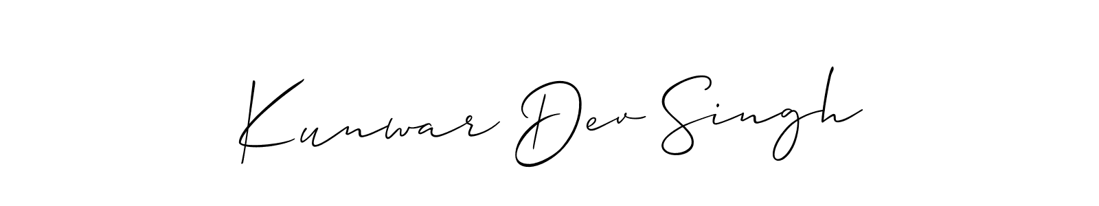 The best way (Allison_Script) to make a short signature is to pick only two or three words in your name. The name Kunwar Dev Singh include a total of six letters. For converting this name. Kunwar Dev Singh signature style 2 images and pictures png