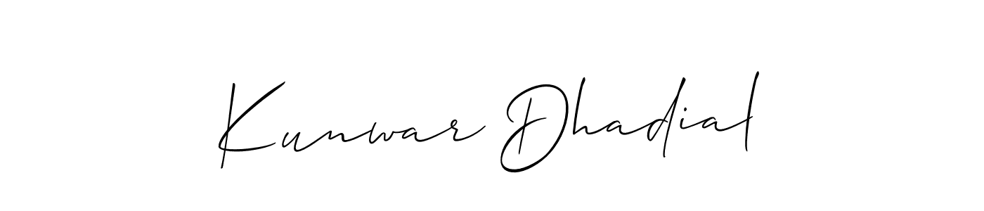 Make a beautiful signature design for name Kunwar Dhadial. With this signature (Allison_Script) style, you can create a handwritten signature for free. Kunwar Dhadial signature style 2 images and pictures png