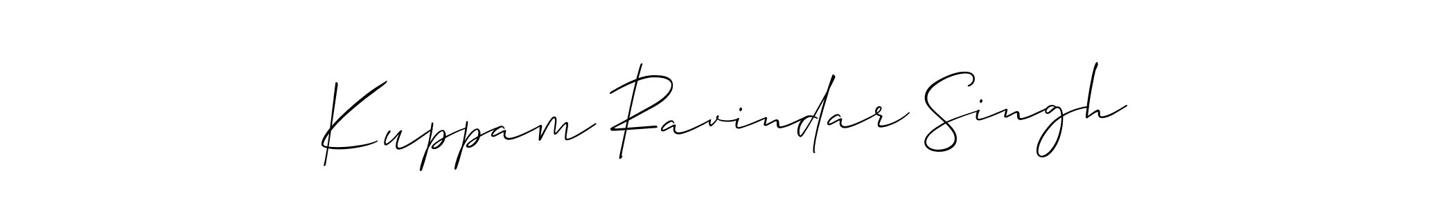 The best way (Allison_Script) to make a short signature is to pick only two or three words in your name. The name Kuppam Ravindar Singh include a total of six letters. For converting this name. Kuppam Ravindar Singh signature style 2 images and pictures png