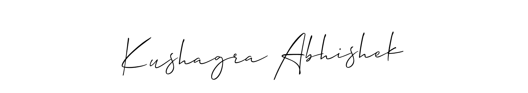 The best way (Allison_Script) to make a short signature is to pick only two or three words in your name. The name Kushagra Abhishek include a total of six letters. For converting this name. Kushagra Abhishek signature style 2 images and pictures png