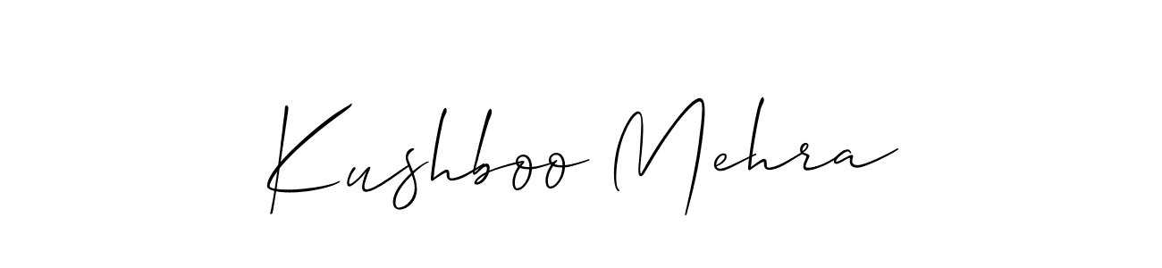 You should practise on your own different ways (Allison_Script) to write your name (Kushboo Mehra) in signature. don't let someone else do it for you. Kushboo Mehra signature style 2 images and pictures png