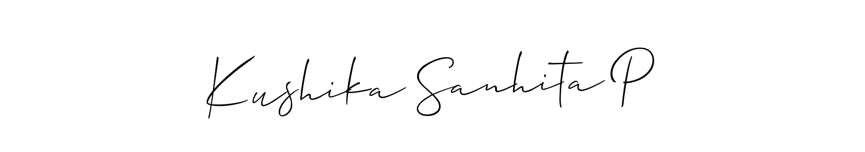 How to make Kushika Sanhita P name signature. Use Allison_Script style for creating short signs online. This is the latest handwritten sign. Kushika Sanhita P signature style 2 images and pictures png