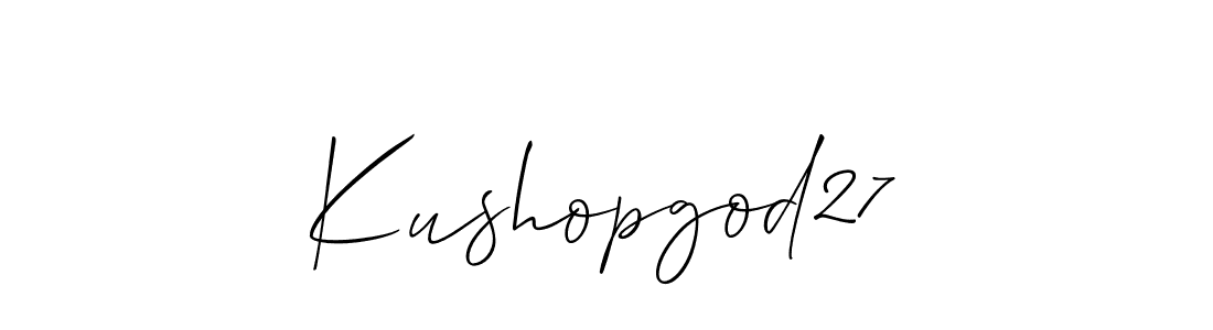 Create a beautiful signature design for name Kushopgod27. With this signature (Allison_Script) fonts, you can make a handwritten signature for free. Kushopgod27 signature style 2 images and pictures png