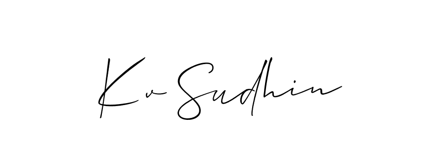 The best way (Allison_Script) to make a short signature is to pick only two or three words in your name. The name Kv Sudhin include a total of six letters. For converting this name. Kv Sudhin signature style 2 images and pictures png