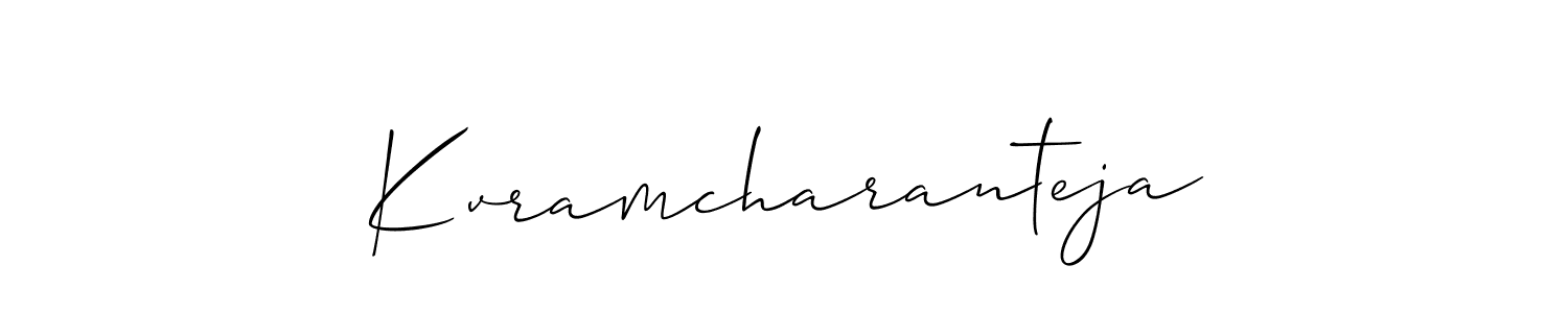 Allison_Script is a professional signature style that is perfect for those who want to add a touch of class to their signature. It is also a great choice for those who want to make their signature more unique. Get Kvramcharanteja name to fancy signature for free. Kvramcharanteja signature style 2 images and pictures png