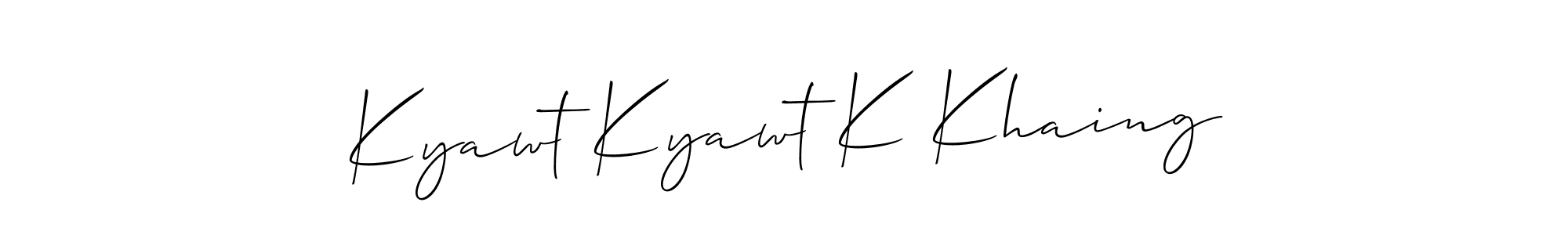 Also You can easily find your signature by using the search form. We will create Kyawt Kyawt K Khaing name handwritten signature images for you free of cost using Allison_Script sign style. Kyawt Kyawt K Khaing signature style 2 images and pictures png