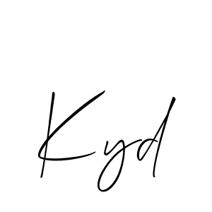 Make a beautiful signature design for name Kyd. With this signature (Allison_Script) style, you can create a handwritten signature for free. Kyd signature style 2 images and pictures png