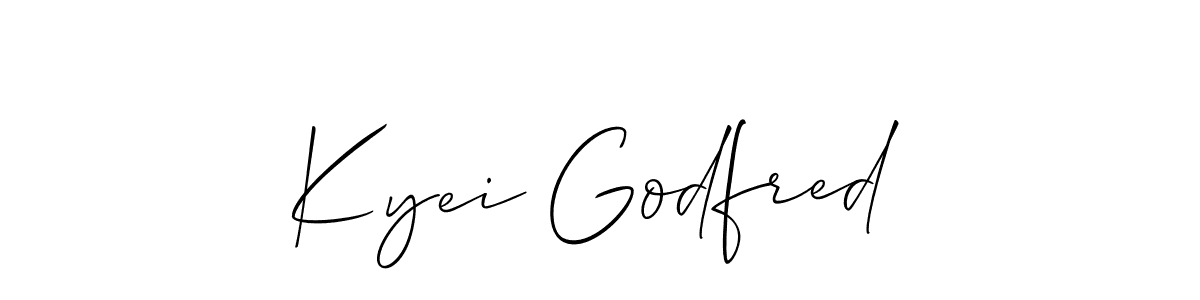 How to make Kyei Godfred name signature. Use Allison_Script style for creating short signs online. This is the latest handwritten sign. Kyei Godfred signature style 2 images and pictures png