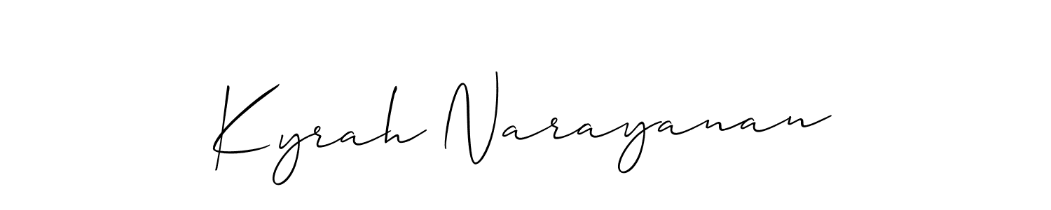 Allison_Script is a professional signature style that is perfect for those who want to add a touch of class to their signature. It is also a great choice for those who want to make their signature more unique. Get Kyrah Narayanan name to fancy signature for free. Kyrah Narayanan signature style 2 images and pictures png