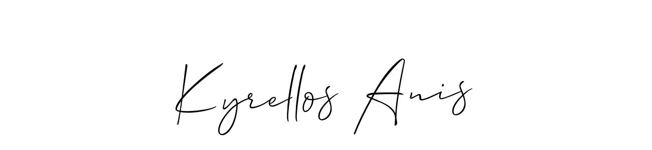 if you are searching for the best signature style for your name Kyrellos Anis. so please give up your signature search. here we have designed multiple signature styles  using Allison_Script. Kyrellos Anis signature style 2 images and pictures png
