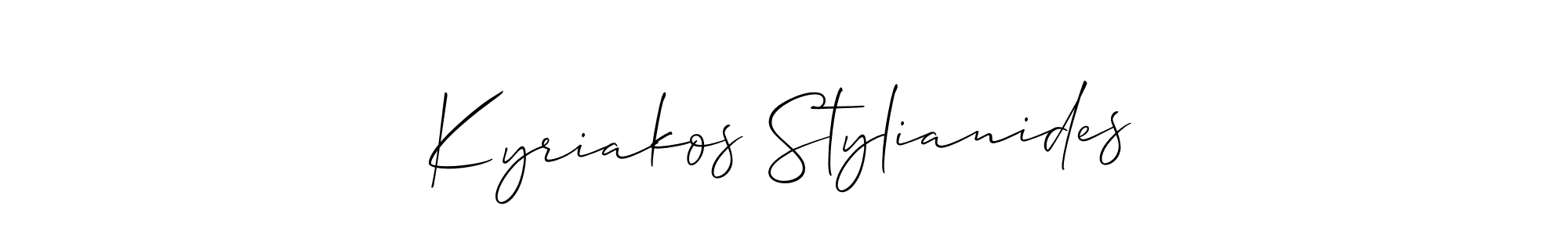 Create a beautiful signature design for name Kyriakos Stylianides. With this signature (Allison_Script) fonts, you can make a handwritten signature for free. Kyriakos Stylianides signature style 2 images and pictures png