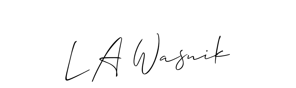 Similarly Allison_Script is the best handwritten signature design. Signature creator online .You can use it as an online autograph creator for name L A Wasnik. L A Wasnik signature style 2 images and pictures png