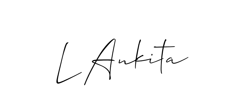 The best way (Allison_Script) to make a short signature is to pick only two or three words in your name. The name L Ankita include a total of six letters. For converting this name. L Ankita signature style 2 images and pictures png