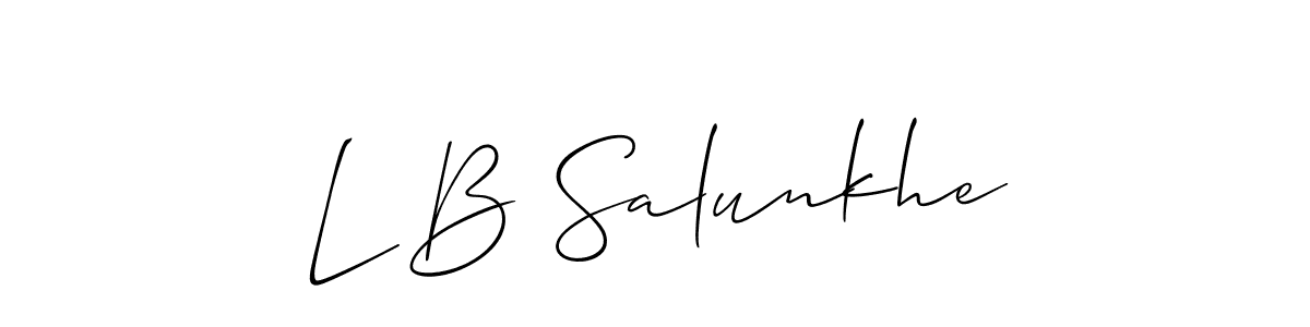 The best way (Allison_Script) to make a short signature is to pick only two or three words in your name. The name L B Salunkhe include a total of six letters. For converting this name. L B Salunkhe signature style 2 images and pictures png