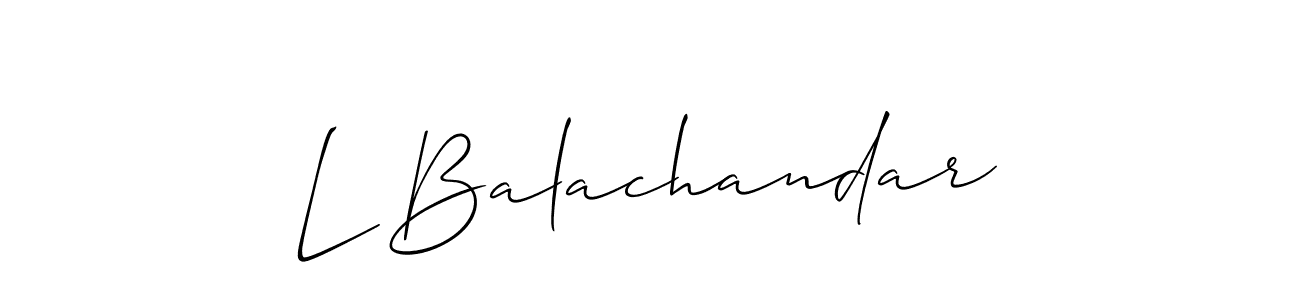 The best way (Allison_Script) to make a short signature is to pick only two or three words in your name. The name L Balachandar include a total of six letters. For converting this name. L Balachandar signature style 2 images and pictures png